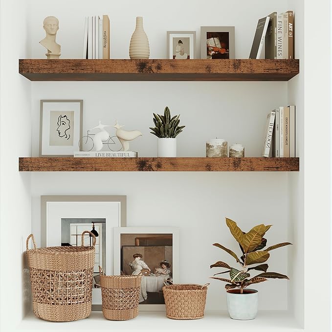 10 inches Deep Floating Shelves 36 inch Long, Sing Shelves for Wall Heavy Duty for Bedroom, Bathroom, Living Room, Kitchen, Office, Farmhouse Shelf Home Decor, Set of 1, Rustic Brown-CasaMuseHome