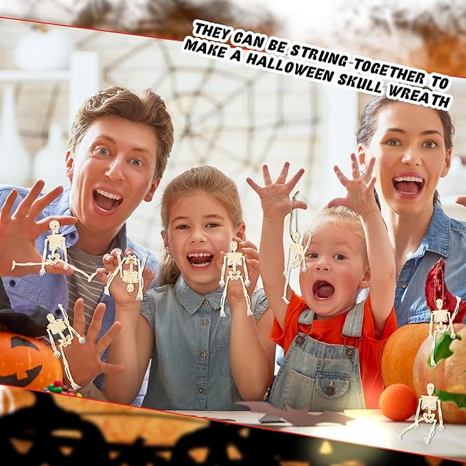 30 Pcs Halloween Mini Skeleton Figurine Decoration 6" Full Body Small Posable Skeletons Plastic Bones with Movable Joints Skeleton Figure for Halloween Garden Graveyard Haunted House Party Decor-CasaMuseHome