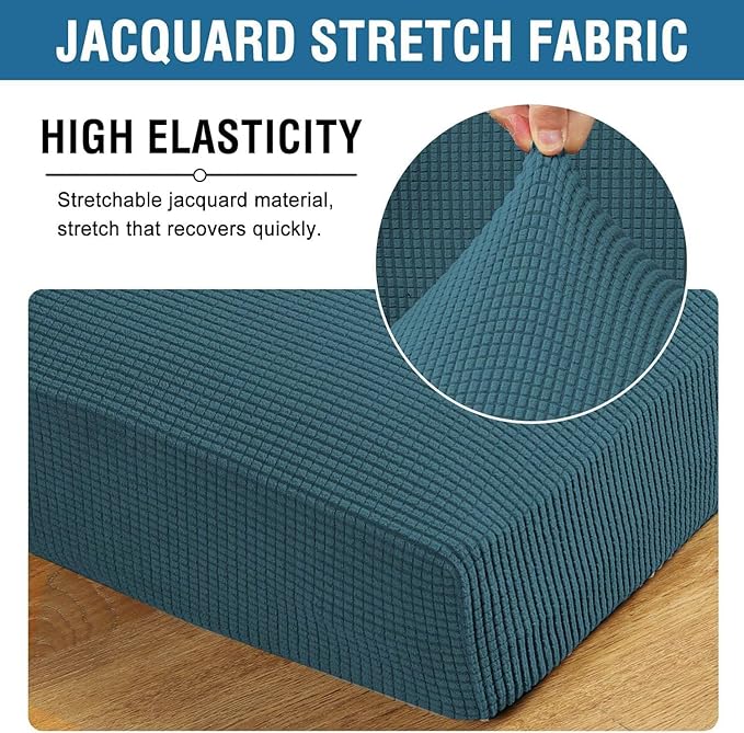 H.VERSAILTEX Super Stretch Individual Seat Cushion Covers Sofa Covers Couch Cushion Covers Slipcover Sets Thick Jacquard Textured Twill Fabric (1 Piece Chair Cushion Cover, Deep Teal)-CasaMuseHome