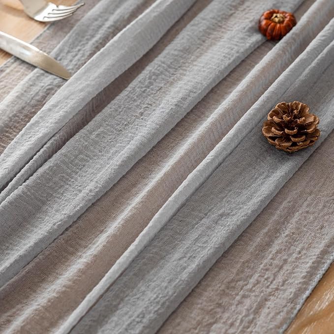 3pcs Dusty Blue Gauze Rustic Cheesecloth Table Runner 120 Inch 10 FT for Wedding Baby Shower Bridal Shower Birthday Engagement Garden Outdoor Party Long Sheer Boho Decorations-CasaMuseHome