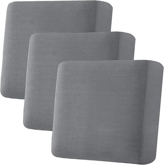 H.VERSAILTEX Super Stretch Individual Seat Cushion Covers, Thick Jacquard Textured Twill Fabric (3 Piece XL Sofa Cushion Covers, Grey)-CasaMuseHome