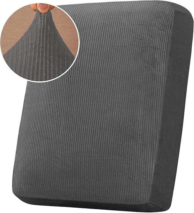 H.VERSAILTEX Velvet Stretch Couch Cushion Cover Plush Cushion Slipcover for Chair Cushion Furniture Protector Seat Cushion Sofa Cover (1 Piece Armchair Cushion Covers, Grey Striped)-CasaMuseHome