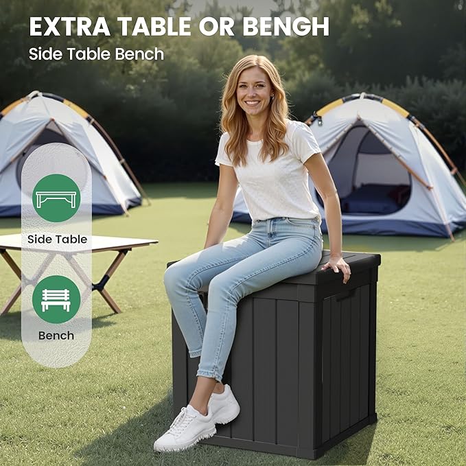 50 Gallon Storage Box, Waterproof Deck Box for Indoor & Outdoor Use, Lockable Pool Storage Bin for Package Delivery, Outdoor Bench for Patio Cushions, Garden Tools, Backyard, Black-CasaMuseHome