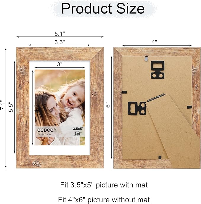 4x6 Picture Frame Set of 4, 4 x 6 Wood Photo Frames with Mat for 3.5x5, Natural Wooden Frame with Real Glass Cover for Wall and Tabletop Display,Brown-CasaMuseHome