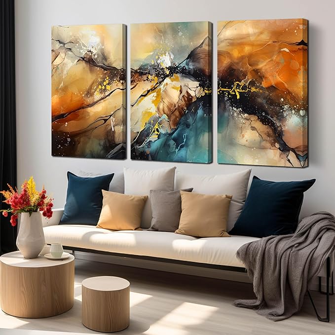 Abstract Living Room Pictures Wall Decor - Modern Bedroom Wall Decor Above Bed - Large 3 Piece Canvas Wall Art for Office Size 24" x 36"-CasaMuseHome