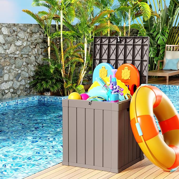 40 Gallon Resin Deck Box, Lockable Patio Outdoor Storage Box for Furniture, Garden Tools and Tools Storage, Waterproof Outside Storage Boxes - Grey-CasaMuseHome