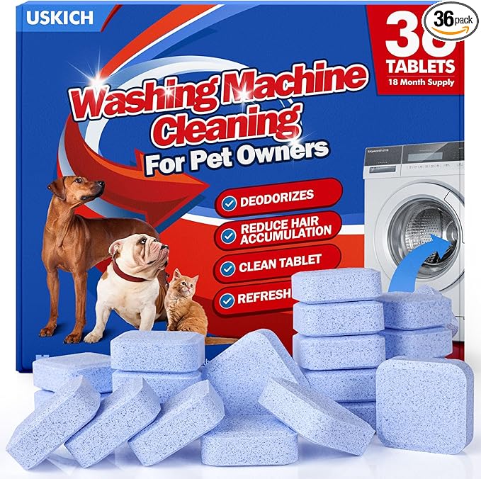 36Pack Washing Machine Cleaner Tablets-18 Month Supply,Washer Machine Cleaner Formulated For Pet Owners,Easy Pet Hair Remover for Laundry,Compatible with HE, Top & Front Load Washer.Septic Safe-CasaMuseHome