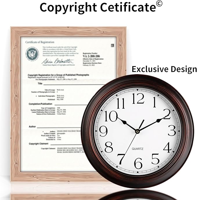 12 Inch Wall Clocks Battery Operated Silent Non-Ticking Wall Clock Vintage Retro Rustic Style Decorative for Living Room Kitchen (Bronze)-CasaMuseHome