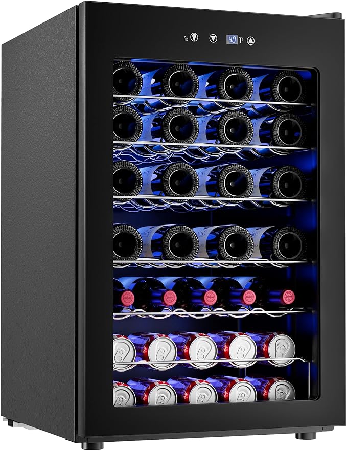 4.5 CU.FT Wine Cooler Refrigerator, Small Freestanding Wine Fridge for Red, White and Champagne, Mini Fridge with Adjust Temperature, Black-CasaMuseHome