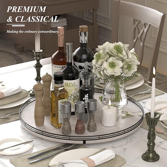 21" Lazy Susan Wood Turntable Organizer for Kitchen Decor, Farmhouse Round Wooden Lazy Susan Organization and Storage for Cabinet, Dining Table, Pantry, Bathroom, Countertop, Centerpiece, Home Decor-CasaMuseHome