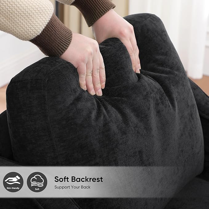 Accent Chairs Set of 2, Upholstered Living Room Chairs with Side Pockets, Mid Century Modern Reading Chair for Bedroom, Comfy Armchair Single Sofa Side Chair for Office, Small Room, Black-CasaMuseHome