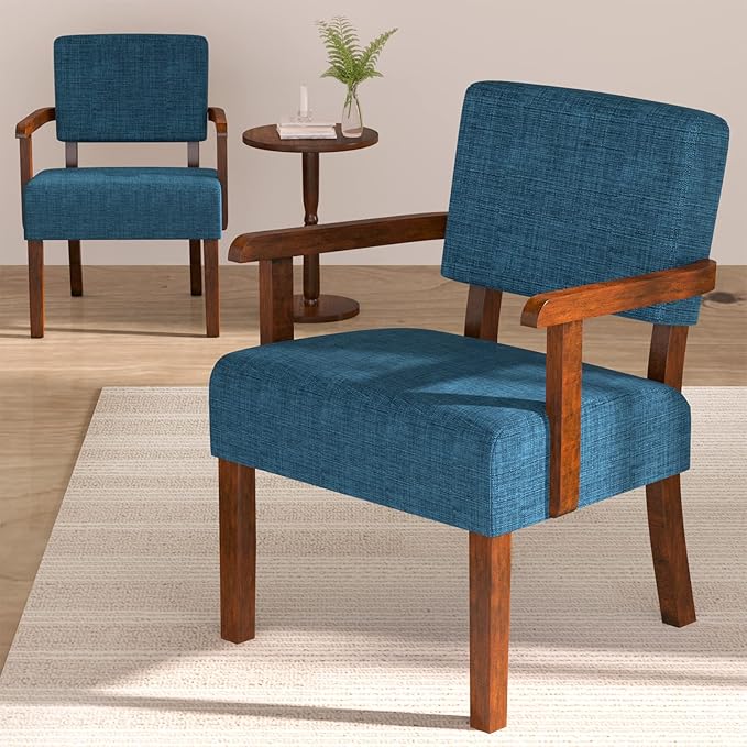 Accent Chair Set of 2 with Table, Living Room Chairs with Soft Seat and Armrests for Living Room Bedroom Reading Room Waiting Room, Lake Blue (AC01)-CasaMuseHome