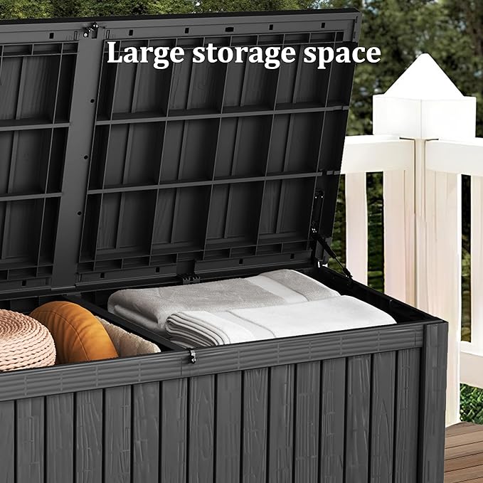 180 Gallon Lockable Resin Deck Box, Waterproof & UV-Resistant Outdoor Storage Box for Outdoor Cushion Storage, Garden Tools & Pool Accessories Storage, Black-CasaMuseHome