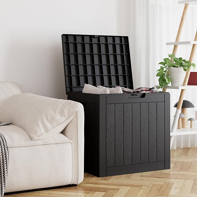 32 Gallon Deck Box Lockable Resin Indoor Outdoor Storage Box waterproof Outdoor Container for Patio Furniture, Pool Accessories, Cushions, Garden Tools, Sports Equipment-CasaMuseHome
