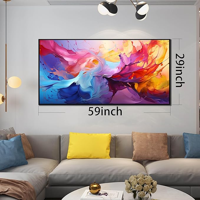 Abstract Wall Art for Living Room, Colorful Canvas Wall Decor for Bedroom, Framed Picture Print, Large Size 59x29 Inches-CasaMuseHome