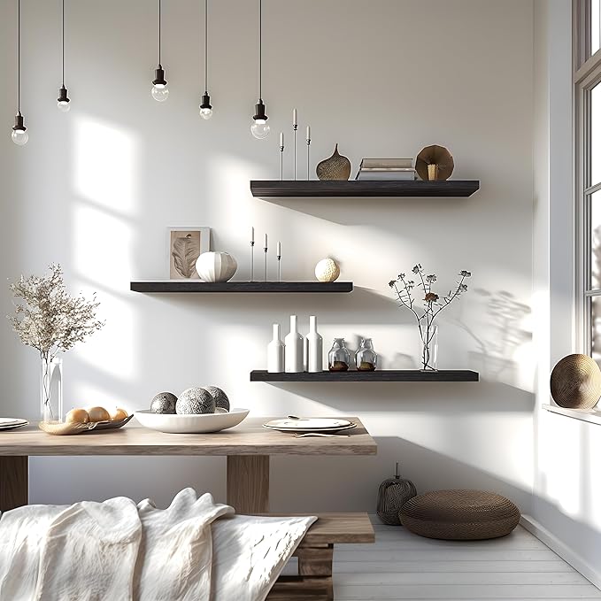 24 Inch Floating Shelves for Wall Rustic Brown Wood Wall Shelves for Bedroom Set of 4-CasaMuseHome