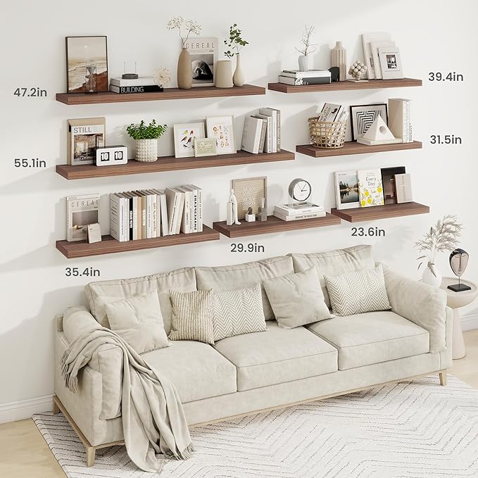 36 Inch Floating Shelves, 9.3 Inch Deep Rustic Wall Shelves - Extra Deeper Wall Mounted Storage Shelves for Bathroom, Kitchen, Living Room (Walnut, Set of 2)-CasaMuseHome