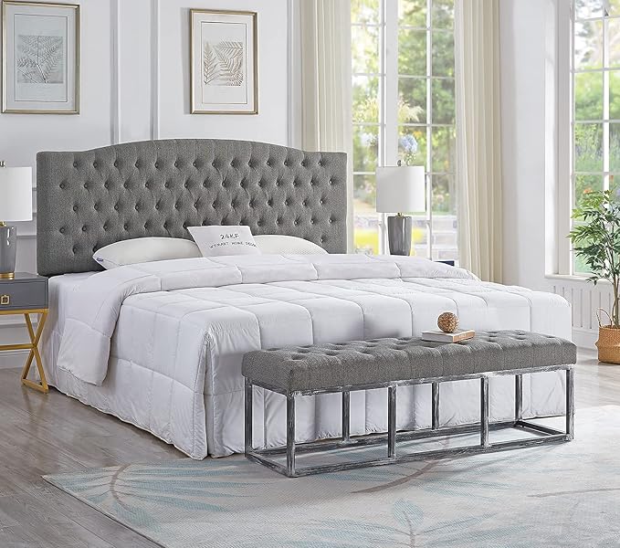 24KF Upholstered Tufted Button Linen Fabric Headboard,Comfortable Fashional Headboard King/CA King Size,Granite-CasaMuseHome