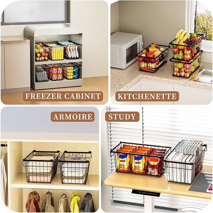 6 Pack Stackable Deep Freezer Organizer Bins ，Upgraded Bottom Leak-Proof net，Encryption and Hardening ， Freezer Organizer Bins for 5 to 9 Cu.FT Small Chest Freezer， Easy Get Bottom Foods-CasaMuseHome