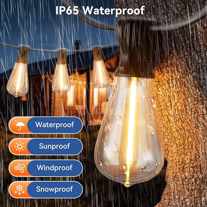 100 FT Outdoor String Lights for Outside, IP65 Waterproof ST38 LED Shatterproof Bulbs, Dimmable & Timable, 3 Light Modes, Hanging Patio Edison Lights for Porch Backyard Cafe Bistro-CasaMuseHome