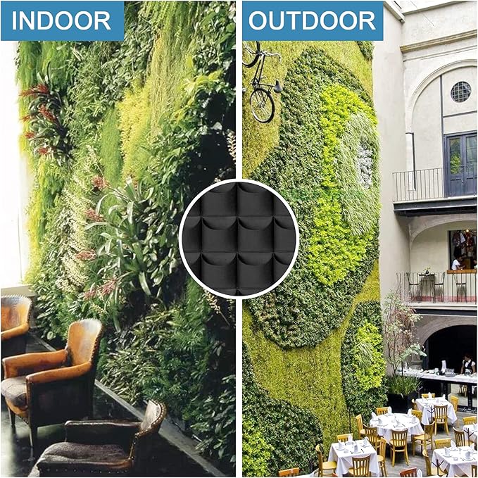 64 Pockets Hanging Planter Bags, Hanging Vertical Wall Mounted Plant Planting Grow Bags, Herb Garden Planter Outdoor Indoor Growing Bag, Gardening Vertical Greening Flower Container(1m×1m, Black)-CasaMuseHome