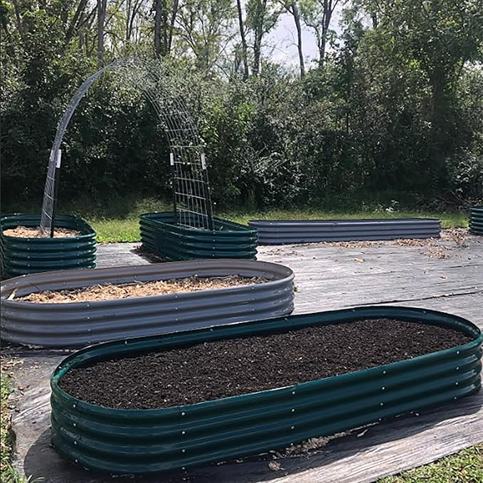 2 Pack 8x4x1FT Galvanized Raised Garden Bed Kit Oval Metal Ground Planter Box Outdoor Bottomless Planter Raised Beds for Vegetables Flowers Herbs Fruits, Green-CasaMuseHome