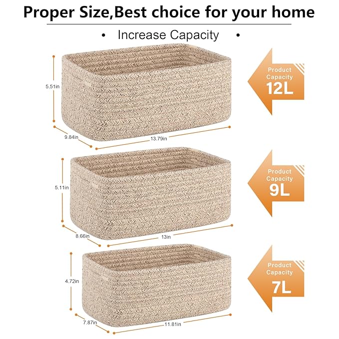 4 Pack Small Storage Shelf Baskets for Organizing, Mini Woven Rope Storage Bins for Towels, Cute Decorative Closet Organizer，Baby Nursery, Gift Empty Baskets -13.78''Lx9.84''Wx5.51''H-Brown-CasaMuseHome