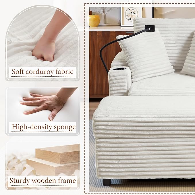 Accent Chair with Storage Ottoman Upholstered Living Room Chairs for Reading Chair with Chaise Lounge Chairs Indoor, Comfortable Armchair for Bedroom-CasaMuseHome