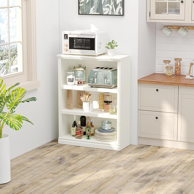 43 in Tall Bookcase, 3-Tier Bookshelf Open Storage, 33 inch Wide Floor Standing Indoor Furniture, Book Cases for Home School Library Office Bedroom Kids, White 3 Tiers-CasaMuseHome