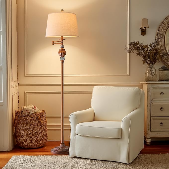 61" Vintage Floor Lamp with 350° Adjustable Swing Arm, Standing Lamp for Bedroom Living Room Bedside Tall lamp Nightstand Retro Farmhouse Mid Century Lamp Light Home Décor Office Gifts-CasaMuseHome