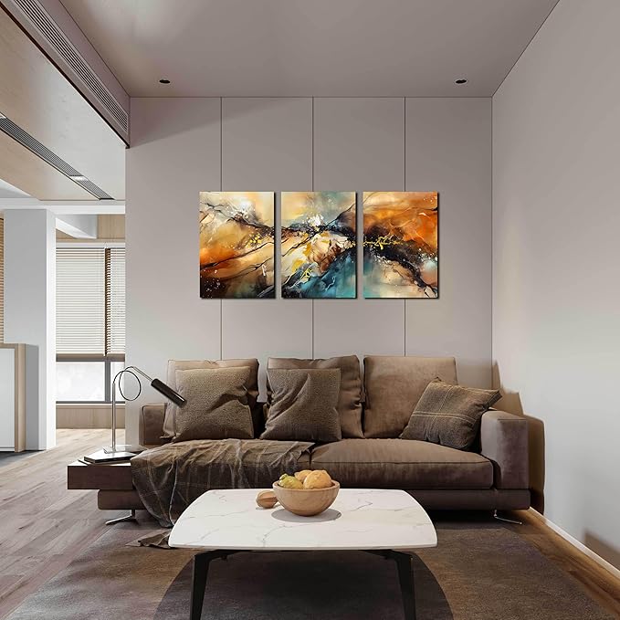 Abstract Wall Canvas Art for Living Room - Modern Art Work for Office Walls - 3 Piece Pictures Wall Art Size 16" x 24"-CasaMuseHome