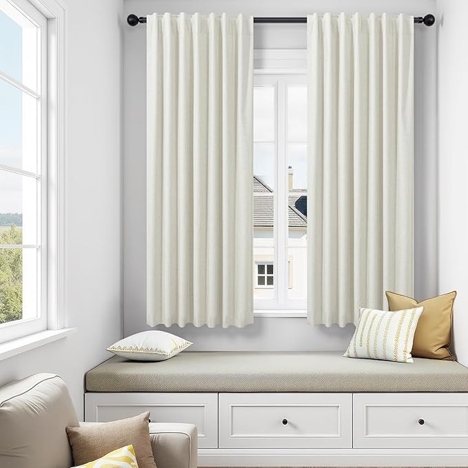 78 Inch Closet Curtains for Open Closet Doors Sliding Panels Blackout Curtain for Bedroom Window Lightweight Light Blocking Insulated Drapes for Summer Heat Neutral Burg for Living Room Back Tab Cream-CasaMuseHome