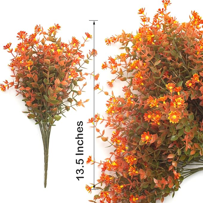 12 Bundles Artificial Fall Flowers No Fade Faux Autumn Plants, Fake Indoor Outdoor Greenery Decorations for Thanksgiving Christmas Wedding Party Home Garden Fireplace Décor (Fall Red)-CasaMuseHome