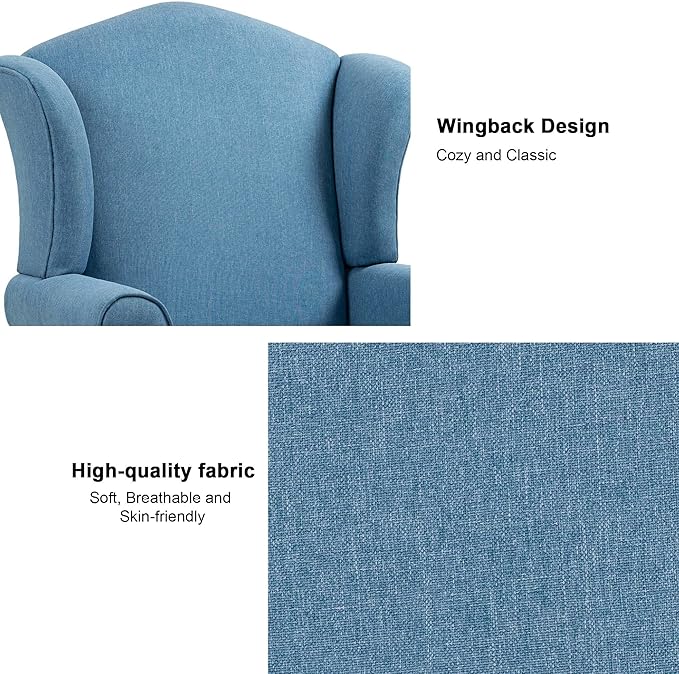 Accent Chair, High Back Upholstered Armchair with High Resilience Sponge & Wood Legs, Mid-Century Modern Comfy Single Sofa Reading Chairs for Living Room, Bedroom (Blue, Set of 2)-CasaMuseHome