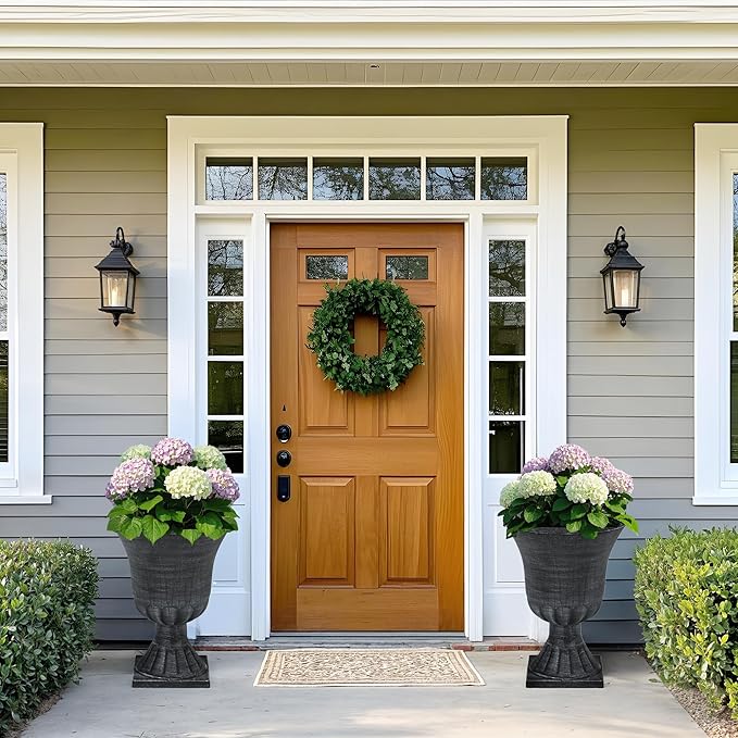 22" Timeless Urn Planters for Outdoor Plants, Set of 2 Plastic Large Flower Pot with Handmade Washed Black Finish, Weather-Resistant for Porch, Garden, Patio or Indoor Use-CasaMuseHome