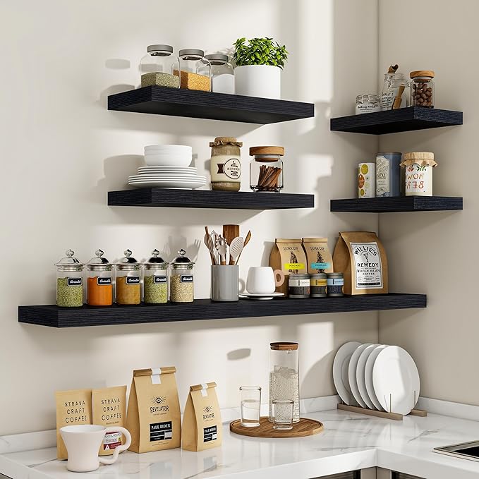 36 Inch Floating Shelves, 36"x9.25"x1.5" Inch Deep Floating Shelves for Wall, Wooden Shelves for Bathroom, Bedroom, Living Room, Black-CasaMuseHome