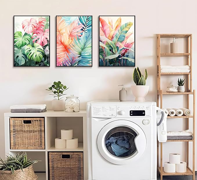 3pcs Tropical Botanical Canvas Wall Art Monstera Leaves Posters Botanical Prints Bohemian style Wall Decor Pictures Palm Leaves Paintings for Bathroom living room Decoration Unframed-CasaMuseHome