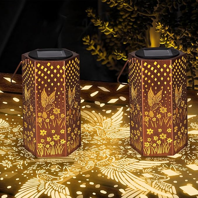 2 Pack Hummingbird Solar Lanterns Outdoor Waterproof - Birthday Gifts for Women, Men, Mom, Solar Lights Outdoor Hanging Garden Decor for Outside, Patio, Outdoor, Yard, Lawn, Balcony-CasaMuseHome