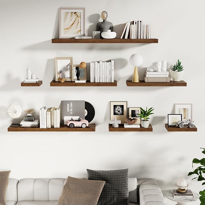 48 Inch Floating Shelves for Wall - 10 Inch Deep Fireplace Mantel Shelf - Wood Floating Shelves for Wall - Large Storage Shelves Wall Mount for Living Room & Bedroom - Rustic Brown - Set of 1-CasaMuseHome