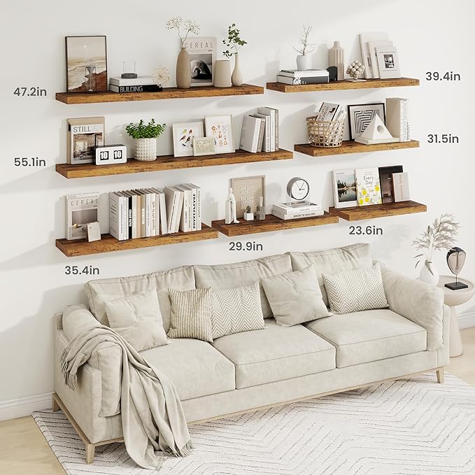 36 Inch Floating Shelves, 9.3 Inch Deep Rustic Wall Shelves - Extra Deeper Wall Mounted Storage Shelves for Bathroom, Kitchen, Living Room (Brown, Set of 2)-CasaMuseHome