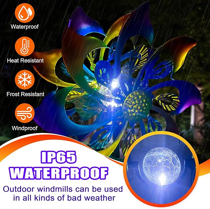 60 Inch Solar Wind Spinner Outdoor - Double-Sided Rotating Colorful Kinetic Wind Spinners for Garden, Yard Decorations Outdoor,Metal Wind Sculptures & Spinners, Wind Art-CasaMuseHome