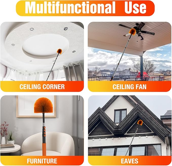 12FT (20FT Reach) Cobweb Duster with Extension Pole, Spider Web Brush for Cleaning Extendable, Professional Ceiling and Corner Dusters for Outdoor Indoor Use-CasaMuseHome