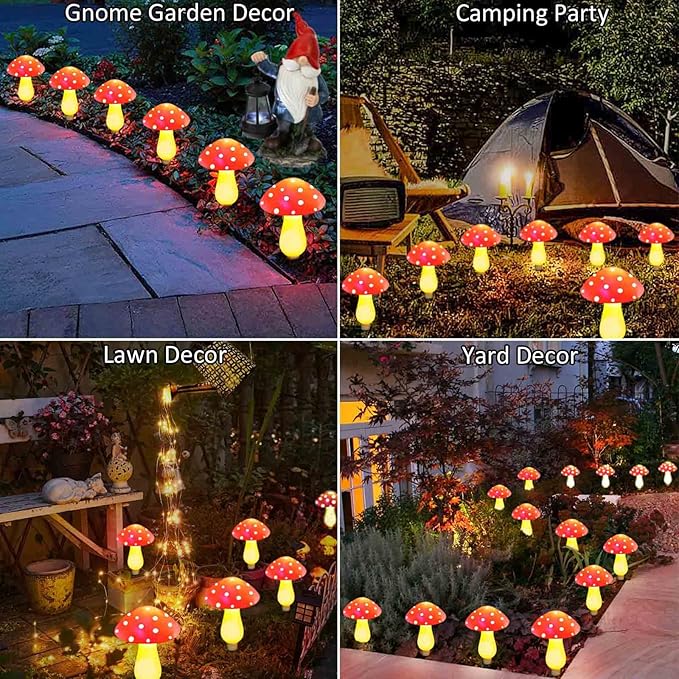 8-Pack Red Solar Mushroom Lamp, 8 Modes, Outdoor Waterproof, for Garden Decor, Christmas, Halloween, Yard, Lawn-CasaMuseHome