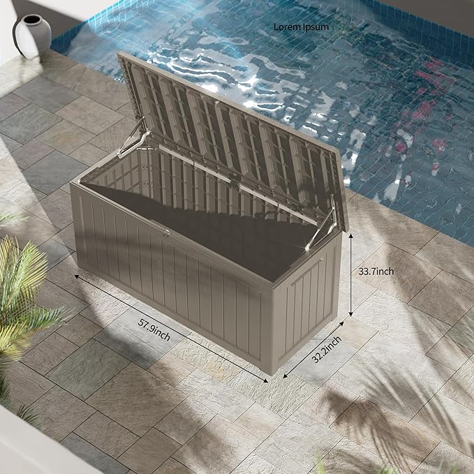 270 Gallon Outdoor Storage Box Patio Deck Box Waterproof, Resin Lockable Outside Large Storage Bin for Pool Cushion Furniture, Garden Tools UV-Resistant, Grey-CasaMuseHome
