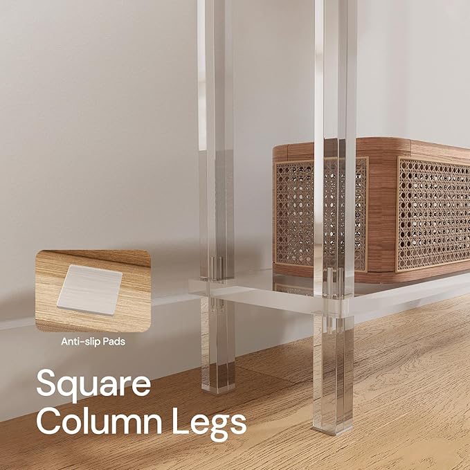 Acrylic Narrow Console Table for Entryway, 7.6" D x 39.4" W x 31.5" H, Square Legs, Skinny Entry Table for Sofa, Foyer, Hallway, Living Room, Modern, 2-Tier, Clear-CasaMuseHome
