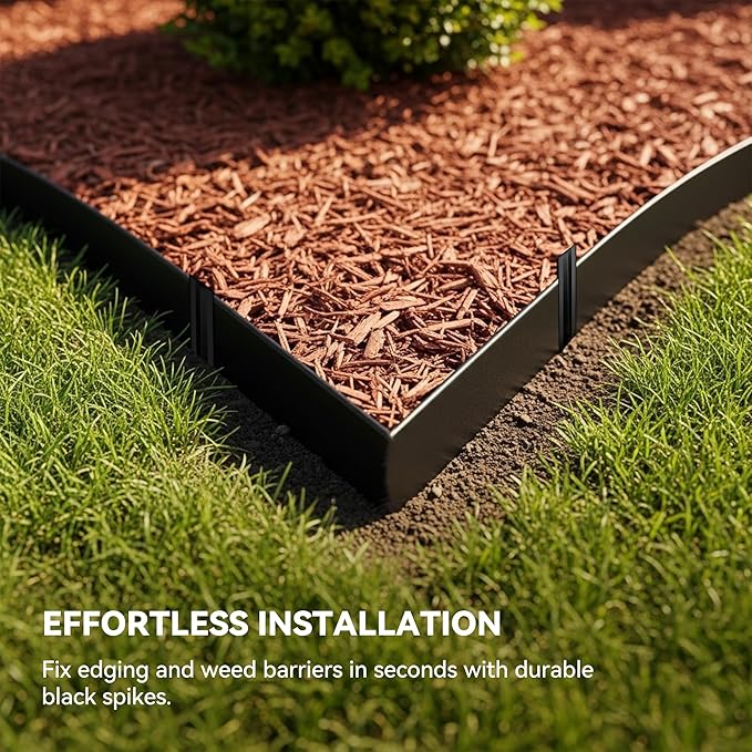 8Inch Metal Landscape Edging Stakes, 13Pcs Galvanized Steel Garden Stakes Top Curved Corrugated Landscaping Anchoring Spikes for Yard, Black-CasaMuseHome