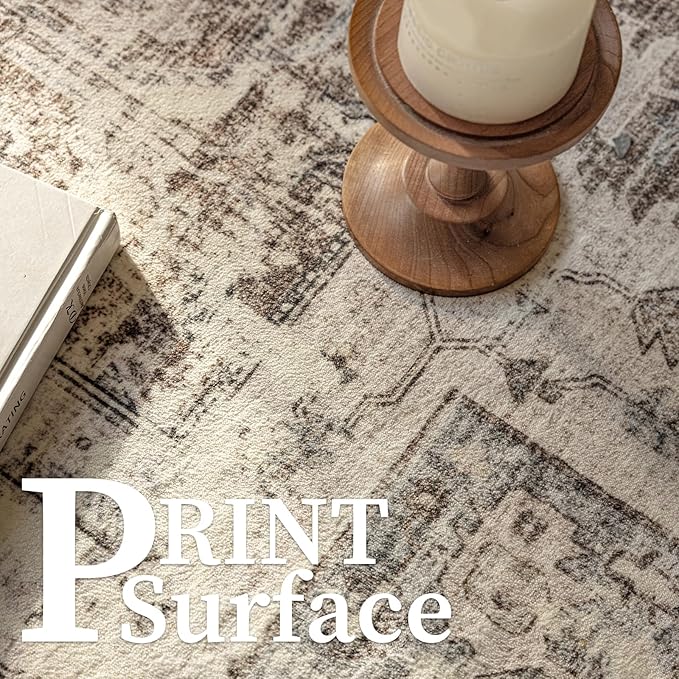 5'x7' Area Rug - Vintage Persian Medallion Design Low-Pile Faux Wool Rug, Non-Slip Backing, Machine Washable, for Living Room, Dining Room, Bedroom (Cream/Taupe)-CasaMuseHome