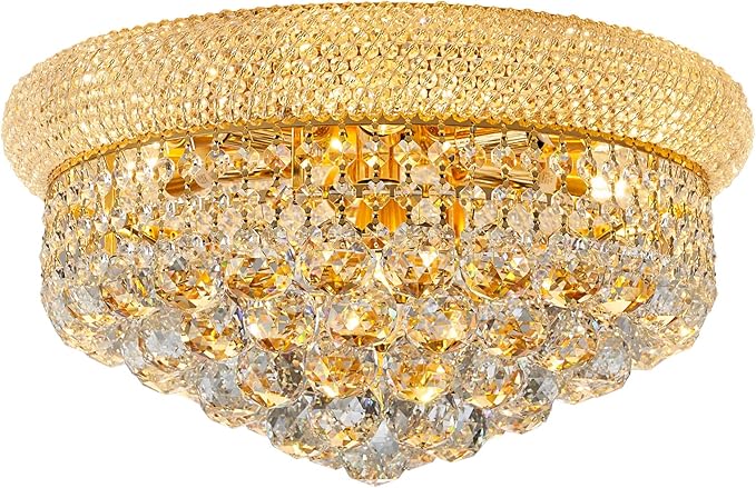 7-Light Crystal Flush Mount Chandelier Ceiling Light Fixture for Living Room Dining Room Bedroom Foyer Entryway Hallway Closet Bathroom (Gold D18)-CasaMuseHome
