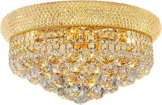 7-Light Crystal Flush Mount Chandelier Ceiling Light Fixture for Living Room Dining Room Bedroom Foyer Entryway Hallway Closet Bathroom (Gold D18)-CasaMuseHome