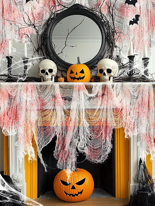 5Pcs Halloween Blood Red Creepy Cloth- Spooky Gauze Fabric Cloth for Haunted Horror House Halloween Party Doorway Outdoors Decoration (30" ×72")-CasaMuseHome